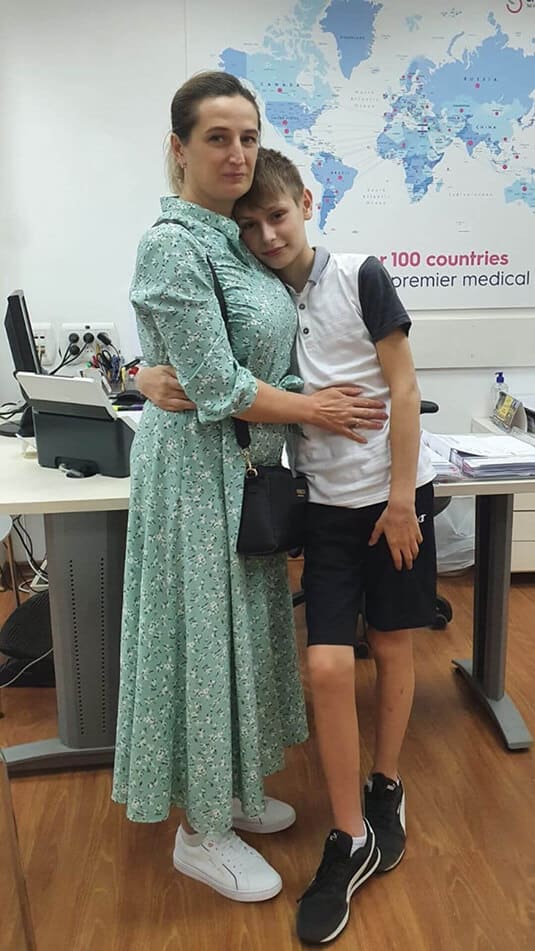 Matvii with his mother, Oksana at Sheba Medical Center after escaping war-torn Ukraine.